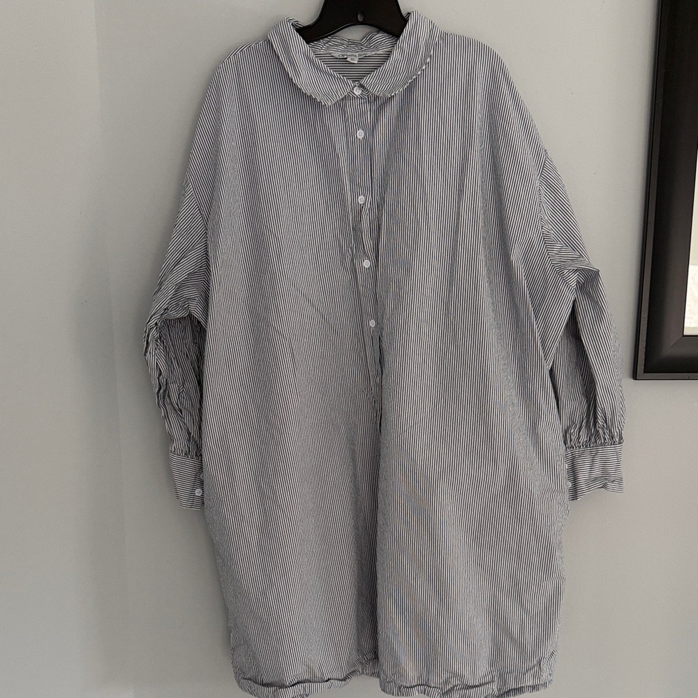 Striped Long Sleeve Shirt Dress - Blue/White